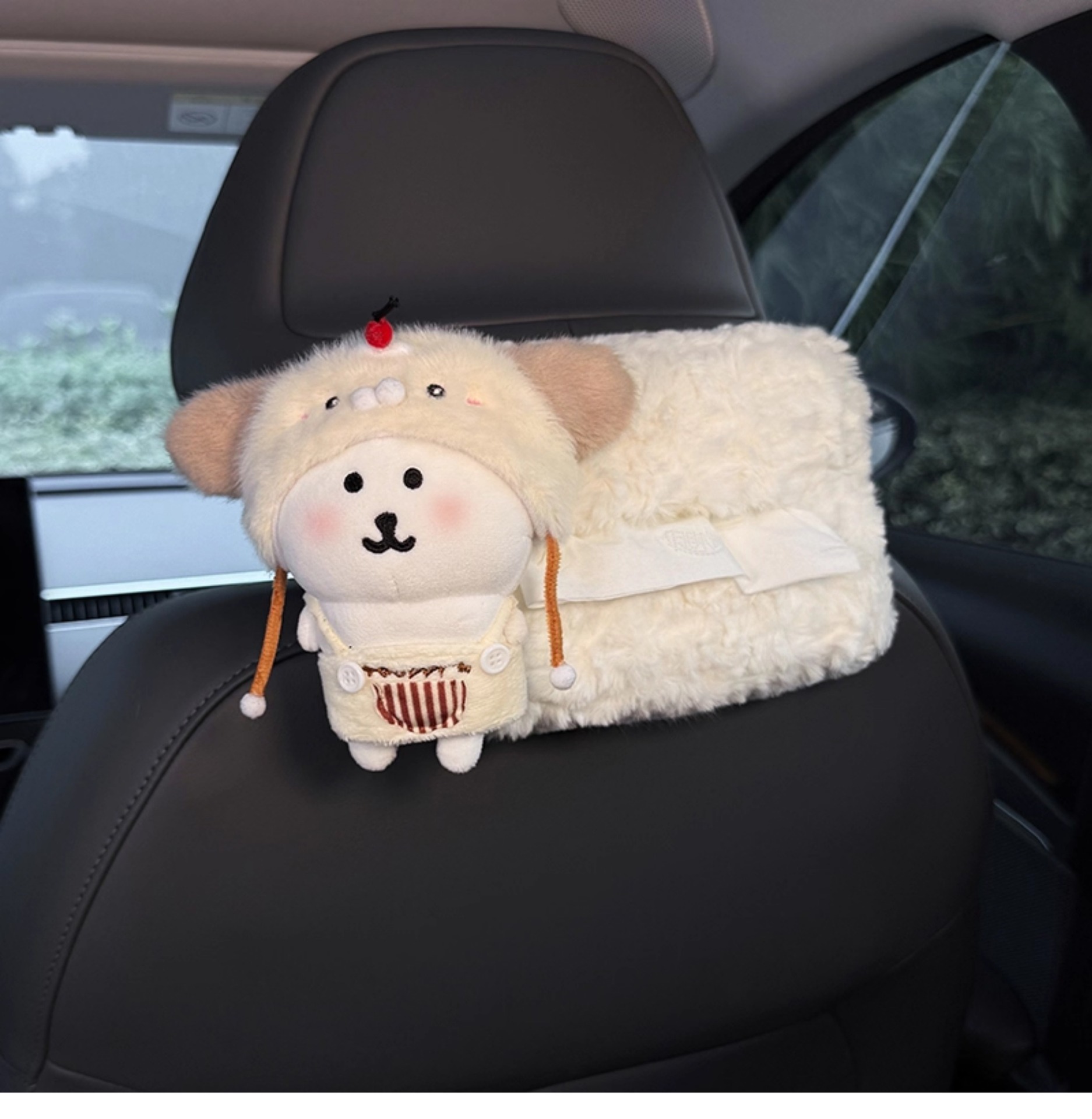 Cute Doll Car Tissue Box, 2025 New Model, Hanging on the Rear Headrest of the Car, High-End Style for Women