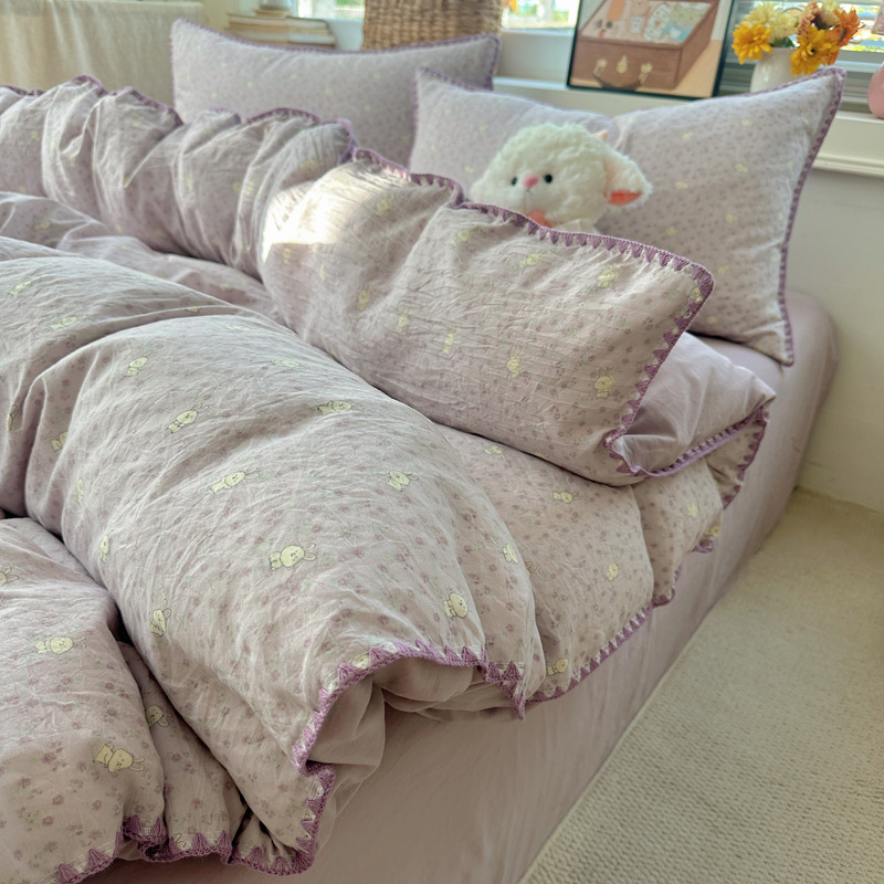 Madre y bebé de clase A encaje conchas de algodón puro cubierta de sábanas para dormir cubierta de cama de dormitorio ultra suave cubierta de cama de tres piezas