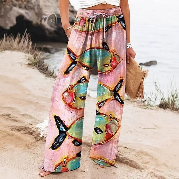 Cross-Border High-Waisted Casual Loose Wide-Leg Pants Women's Fashion 2025 Amazon New Style Long Pants Shopee Foreign Trade Digital Print