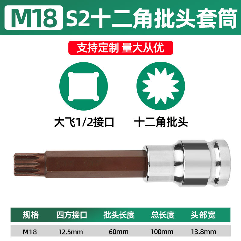 2010, 1 / 2s2 Hex Head Sleeve 100 Long M18