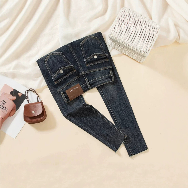 Retro Smoky Blue-Grey Hot Girl Slim Fit Pencil Jeans for Women, Spring/Autumn 2026 New High-Waisted Slimming Skinny Pants