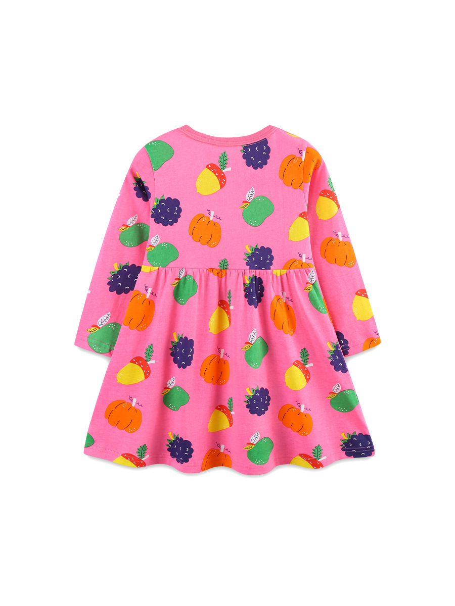 Otoño nuevo producto vestido de manga larga para niñas estilo europeo y americano estampado de dibujos animados vestido de princesa para niños vestido de algodón de punto cuello redondo para niños