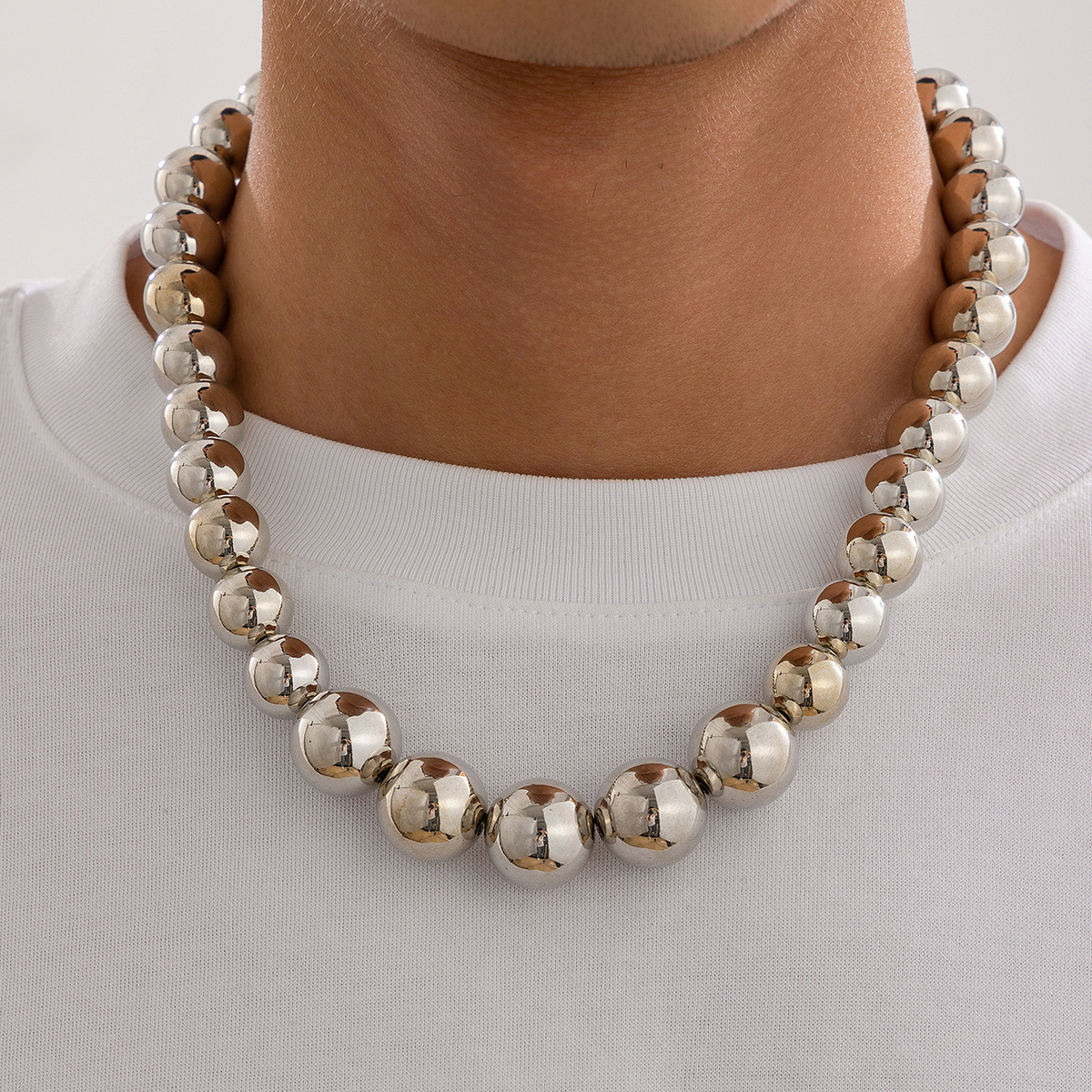 60g Weight Necklace Classification CCB Chain Material ball chain Chain Type 1 Piece Quantity Casual, Holiday, Daily Occasion CCB Material Geometric, Solid Color Pattern Men's Gender Plating Design Vintage Style, Classic Style Style Ornament Men's Exaggerated CCB Round Beads Necklace Necklace Niche Personality Hip Hop Necklace Men 6