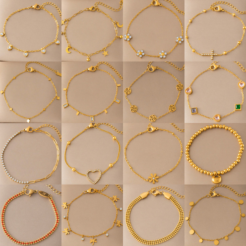 Cross-Border Hot-Selling Non-Fading Titanium Steel Bracelet, Fashionable Women's Niche High-End Love Heart Bracelet, 18K Gold Versatile Hand Accessory