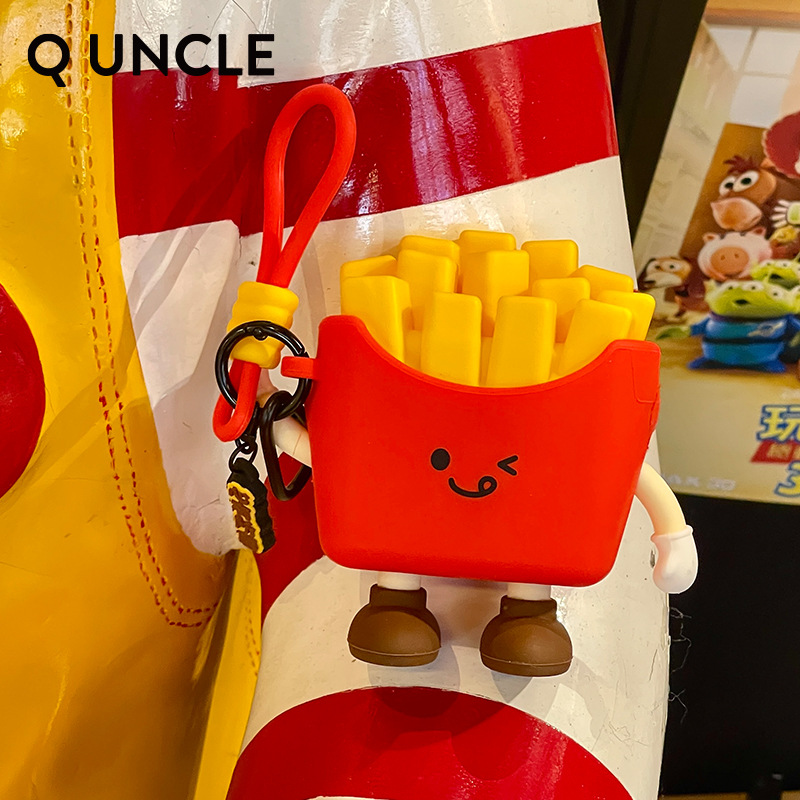 Cute Cartoon Burger and French Fries Creative Coin Purse, Earphone Storage Mini Key Bag, Silicone Small Pendant