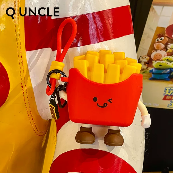 Cute Cartoon Burger and French Fries Creative Coin Purse, Earphone Storage Mini Key Bag, Silicone Small Pendant