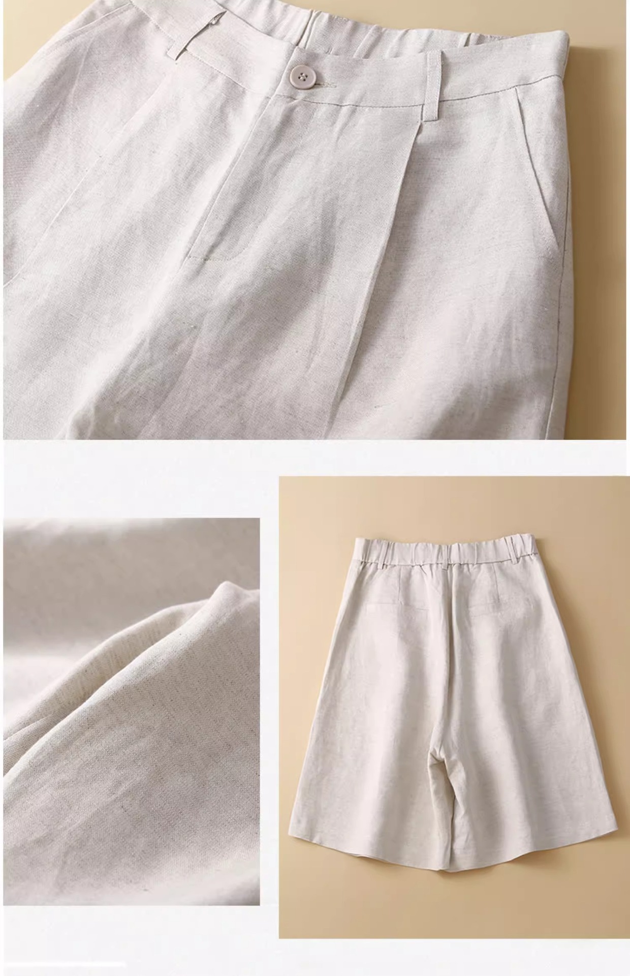 Quần short nữ ống rộng vải lanh cotton phong cách mới — Màu cam chi tiết 3