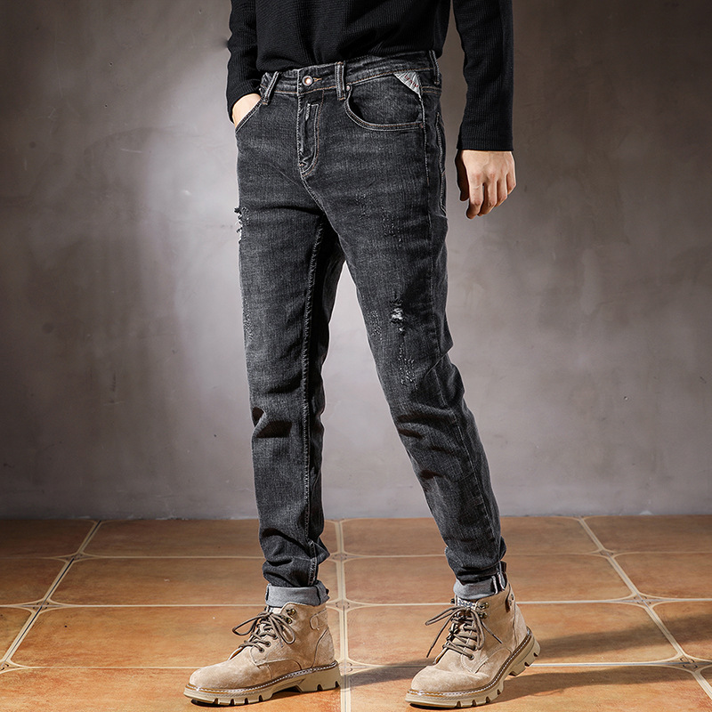 Spring and Autumn Black Jeans Men's Trendy Brand Slim-fit Small Foot 2021 New High-grade Men's Casual Long Pants