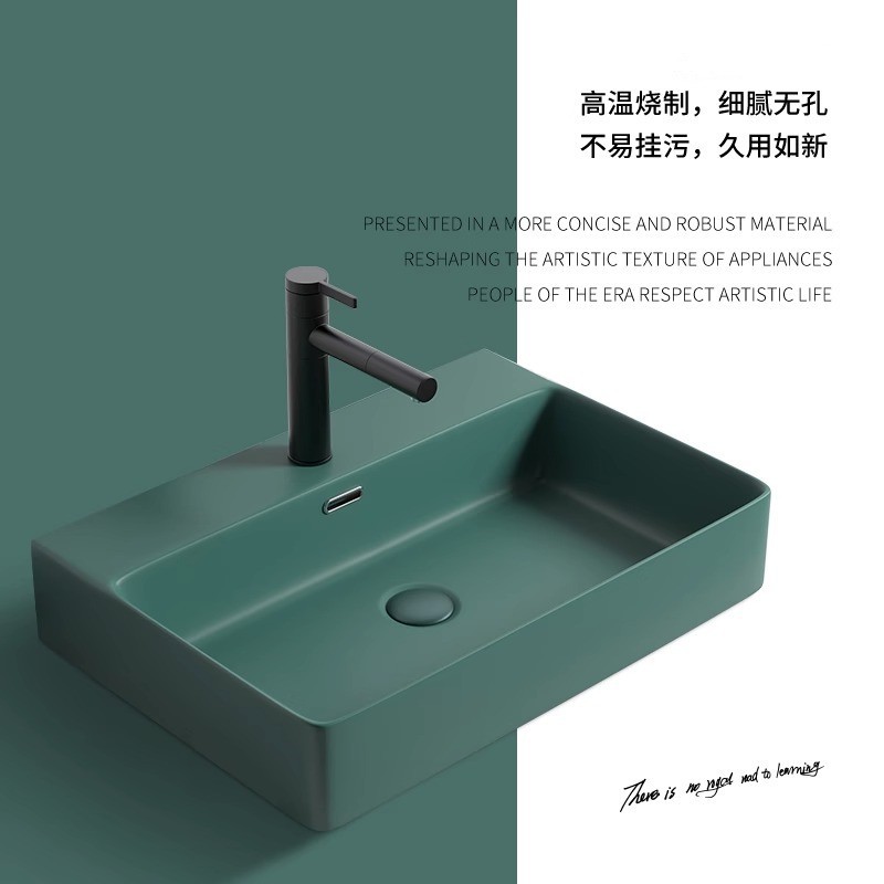 Mesa nórdica lavabo hogar cerámica cuadrado verde oscuro lavabo gran tamaño lavabo único baño