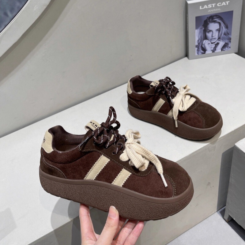 Thick-Soled Platform Sneakers Casual Women's Shoes Retro German Training Shoes 2026 Spring and Autumn New Style Ugly-Cute Bread Shoes for Women