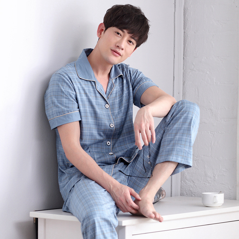 Pijamas de verano de los hombres 100% algodón pantalones de manga corta de verano Delgado homewear más traje de tamaño