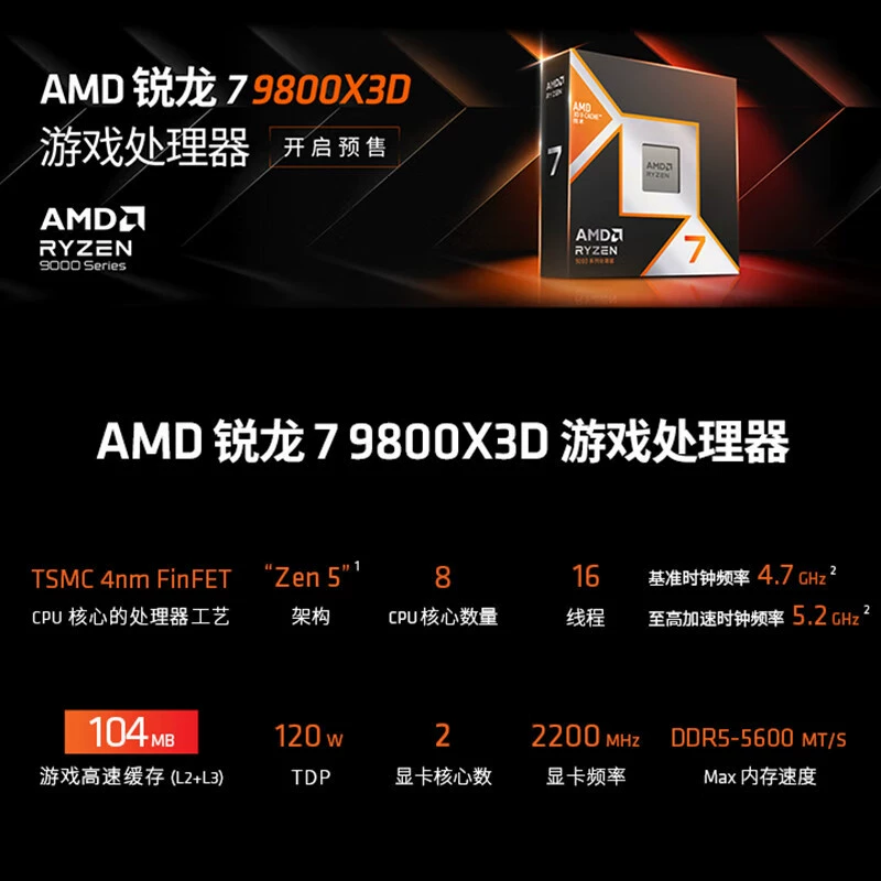 AMD Ryzen Ritan R7 9800X3D CPU6 ядер 12-й поколения новый коробка новая коробка