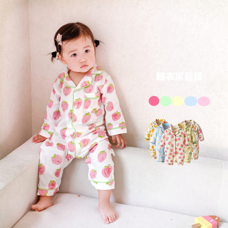 Baby romper crepe pajamas baby long climbing lapel long sleeve jumpsuit baby romper underwear one-piece clothes