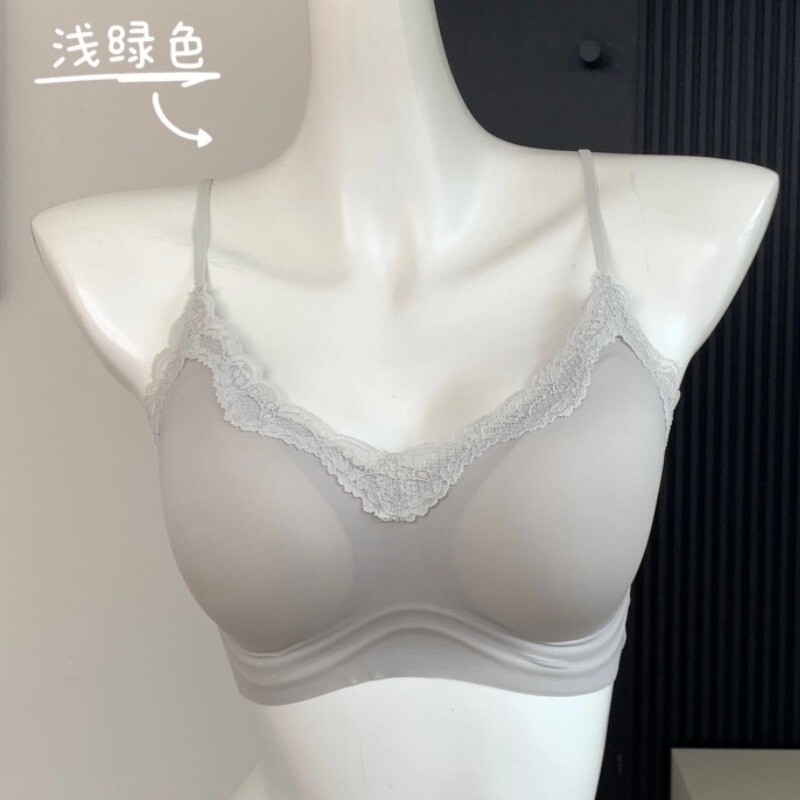 U家舒服蕾细肩带内衣女士薄款无痕聚拢防下垂法式V领蕾丝文胸罩|undefined