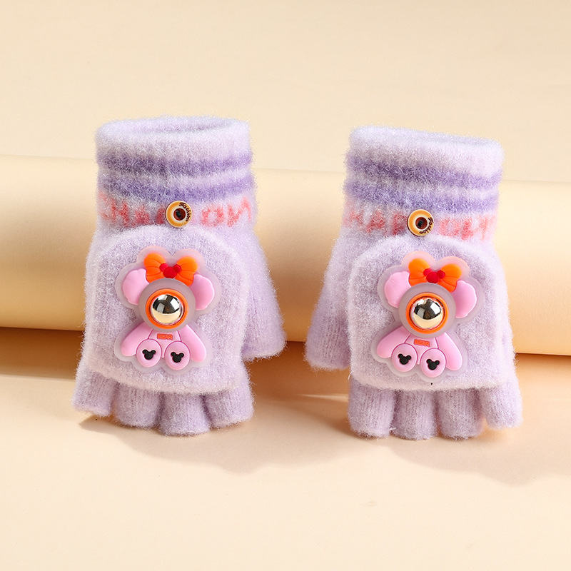 6-12 años nuevo astronauta Guantes luminosos niños y niñas de punto Flip escritura medio dedo guantes fábrica al por mayor