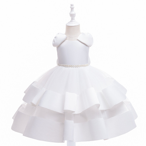 2024 New Children's Formal Dress Princess Skirt Pearl Cake Puff Skirt Ribbon Flower Child Wedding Dress for Older Children