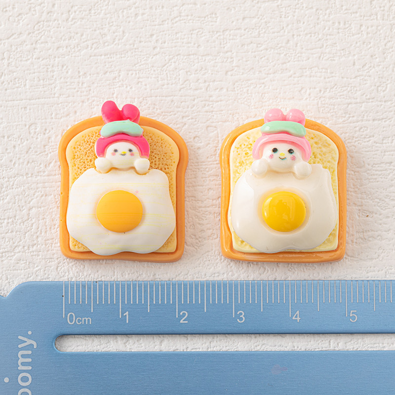 Nueva historieta Linda tostada de huevo frito animal DIY accesorios crema pegamento resina accesorios para el cabello horquilla Copa pegatinas al por mayor