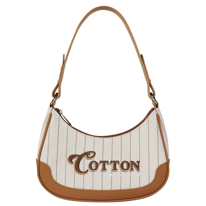 Custom Letter Embroidered Crescent Bag Niche Baguette Underarm Bag For Women Canvas And Leather Shoulder Bag Luxury Dumpling Bag - Thumbnail 5