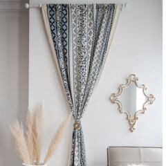 Yimanqiyun curtains finished cotton and linen printed blue and white porcelain bed and breakfast curtains semi-shading kitchen bay window factory direct supply