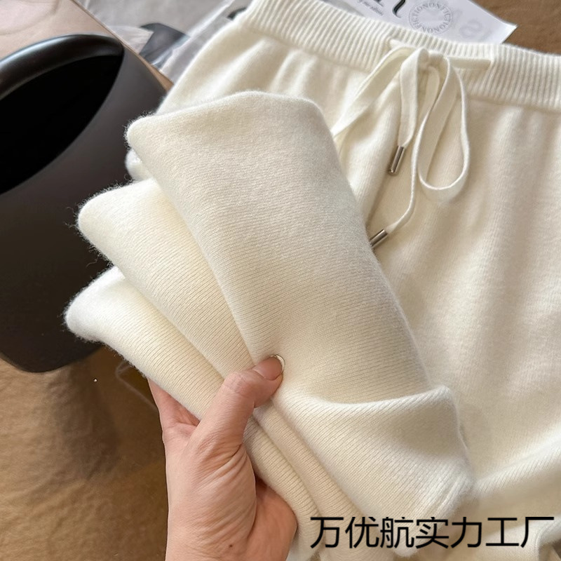 秋冬气质澳洲初剪羊毛高腰阔腿裤女云朵休闲软糯羊毛直筒长裤