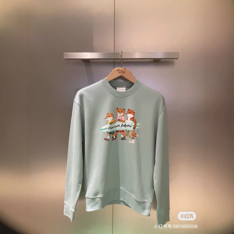 Mak Wei Daxun's Same Style Spring and Summer New Surf Fox Print Long-Sleeved Round Neck Sweatshirt