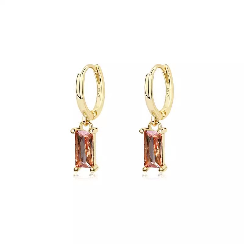 925 plata esterlina pendientes de zircón de color mujer Europa y América ligera de lujo cuadrados pendientes temperamento in pendientes pendientes de orejas