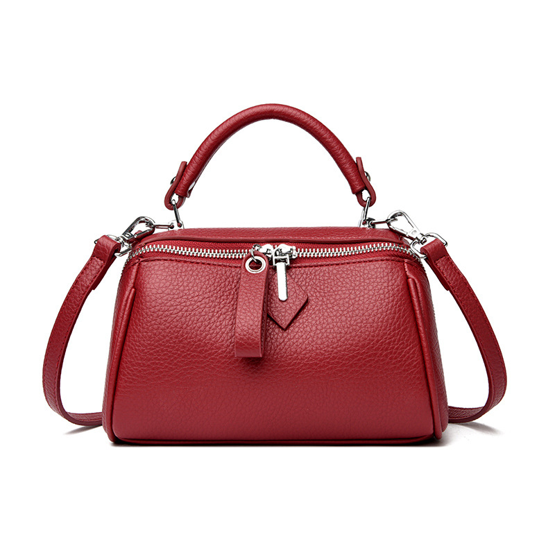 Elegant Women's Bag 2024 New Retro Simple Classic Boston Handbag Cowhide Texture Crossbody Shoulder Bag - Thumbnail 4