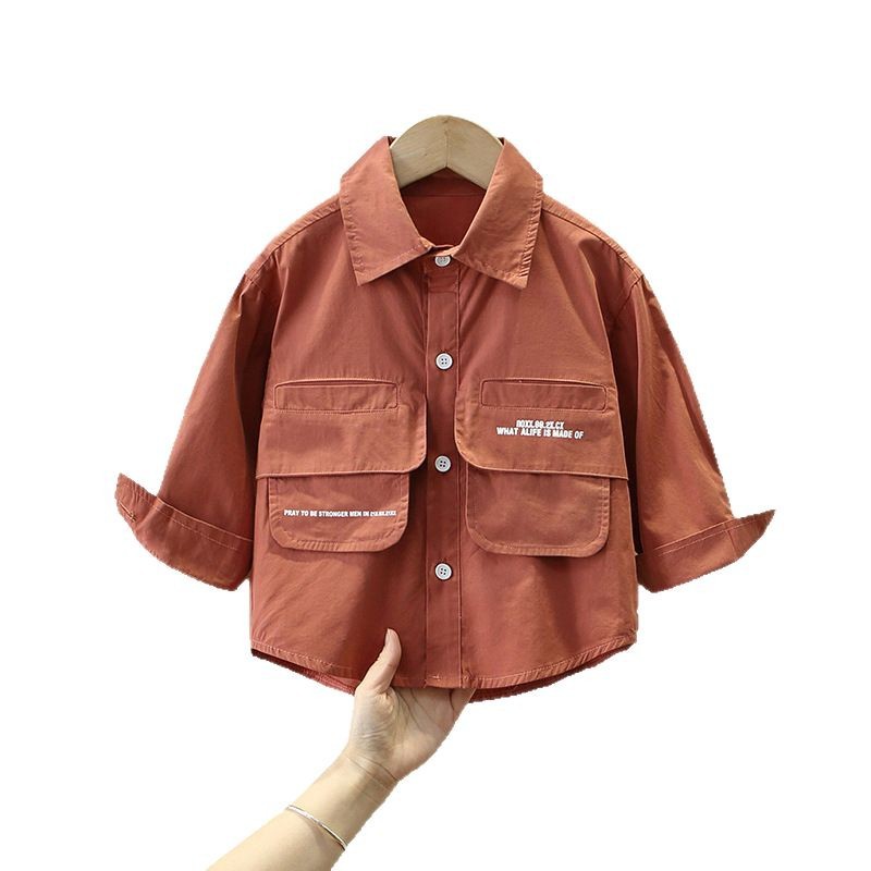 7771 camisas para niños 2025 primavera y otoño nuevo estilo coreano chaqueta delgada para niños camisa estilo occidental ropa de primavera guapa