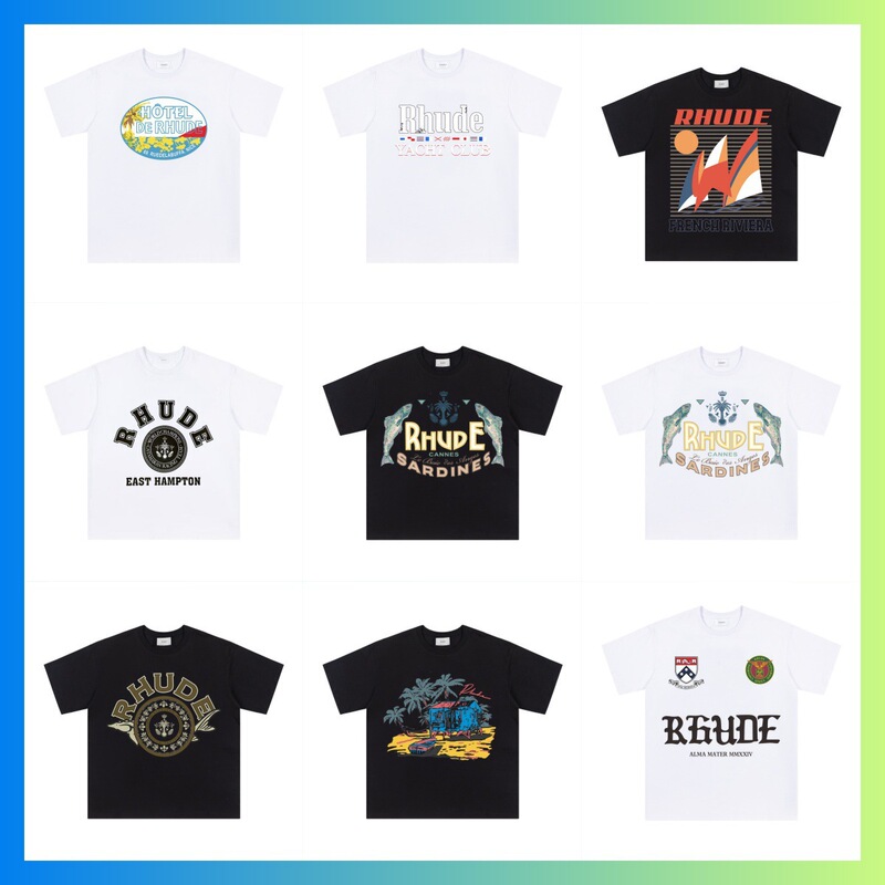 Rhude Moonlight [Full Series} Printed High-Quality Double Yarn Short-Sleeved Casual Printed T-Shirts for Men and Women