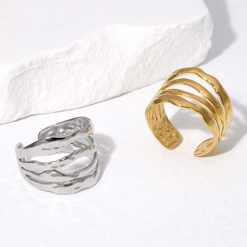 Open Rings Classification 18K Gold Plating Color PVD Coated Real Gold Plated 18K Gold Geometric 304 Stainless Steel Retro Roman Style Waterproof Non Tarnish Open Rings
