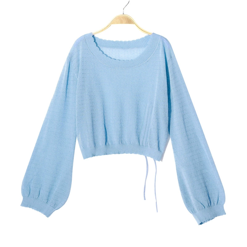Летняя цветная вязаная блуза с длинным рукавом и oversize, с завязками