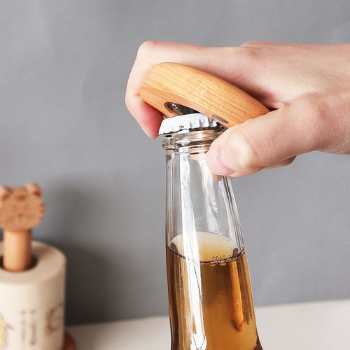 Creative beech magnetic refrigerator magnet round bottle opener household wooden message strip customizable logo beer bottle opener
