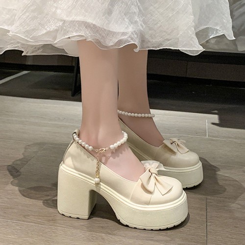Platform Block Heel Women's Shoes 2025 Spring Summer French Stylish Height Increasing Small Leather Shoes
