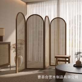 实木藤编折屏遮挡隔断名宿酒店办公室可折叠简约隔断
