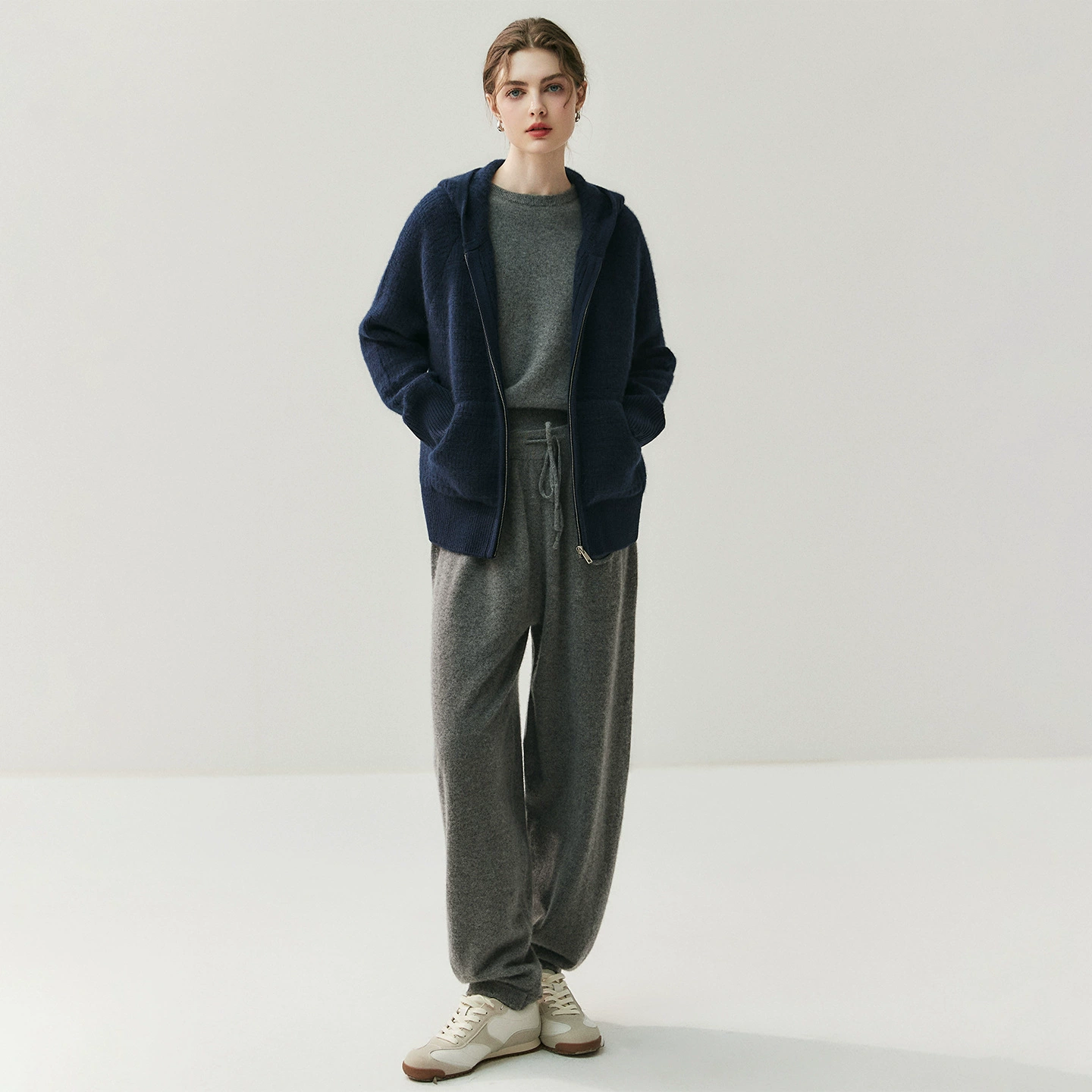Cashmere trousers for leisure, woolen flashlight, high waist, loose fit