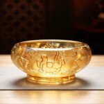 古法臻美琉璃金色四方神兽聚宝盆摆件四方纳吉客厅电视柜玄关装饰