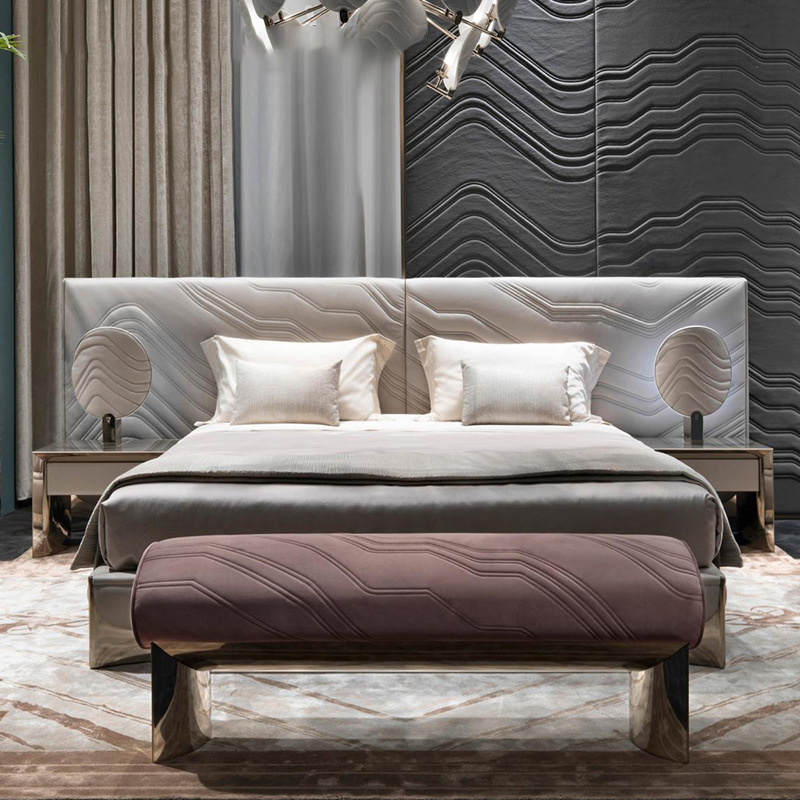 環歐 意大利visionnaire後現代輕奢天鵝絨雙人床別墅大屏高靠軟床