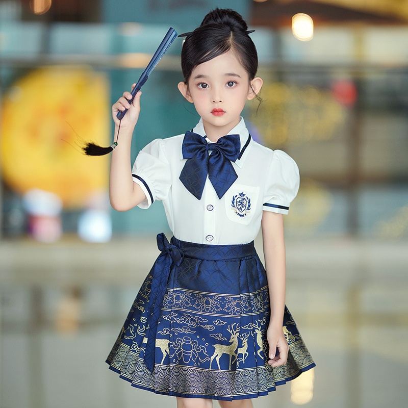 Little Girl's Maian Skirt Chinese Style Summer Outfit 2024 New Ancient Costume Tang Suit Children Fairylike Little Girl Two-Piece Skirt Set