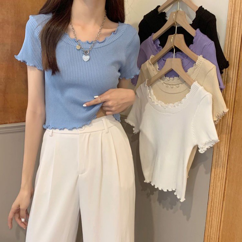 Silk summer fitted short T-shirt