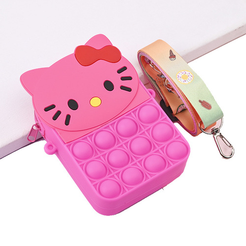 Cute Cat Mouse Squeezable Silicone Crossbody Bag, Cartoon Children's Zero Money Purse