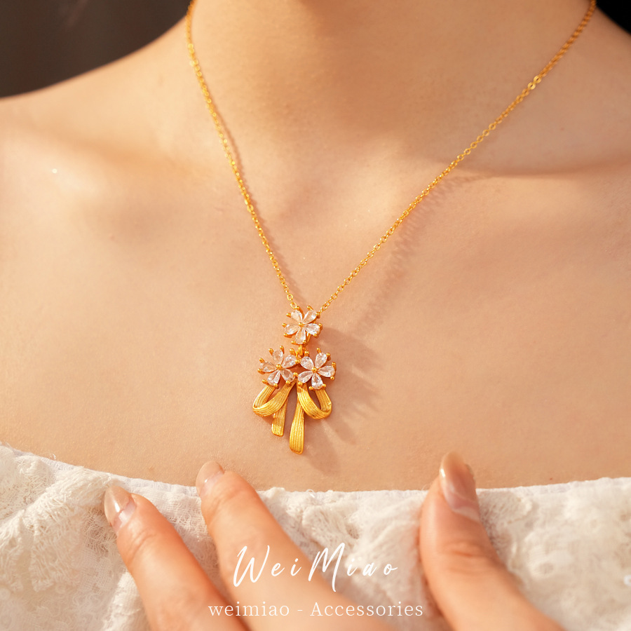 Collar de arco de aretes de flores de piedra de lujo ligero nicho cadena de clavícula de alta calidad temperamento conjunto de joyas exquisitas image 7