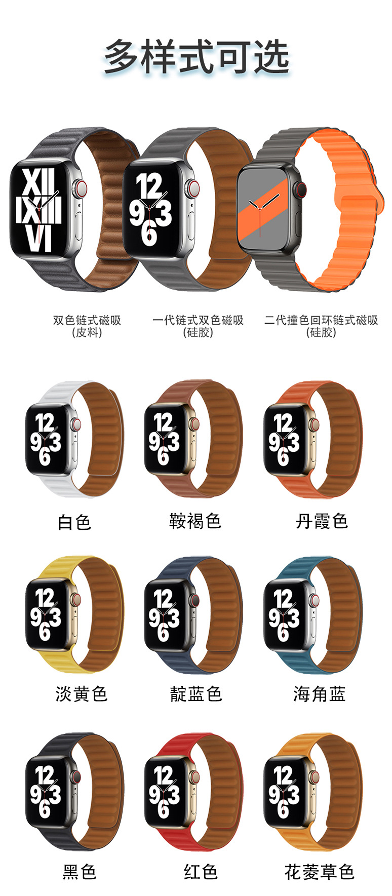 适用苹果iwatchs8硅胶链式磁吸表带applewatchultra智能手表带详情9