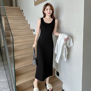 女性のための黒のハイエンドノースリーブベストドレス 2025 春夏ハイウエストスリムサスペンダードレスとボトリングロングスカート|undefined
