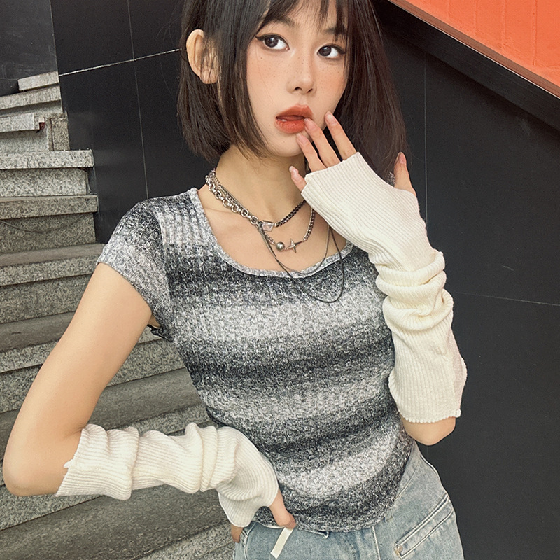 Knitted Sleeves~ Korean Style Solid Color Knitted Arm Sleeves Dopamine Party Hip-Hop Stacked Sleeves Nightclub Hot Girl Fake Sleeves Knitted Sleeves~ Korean Style Solid Color Knitted Arm Sleeves Dopamine Party Hip-Hop Stacked Sleeves Nightclub Hot Girl Fake Sleeves