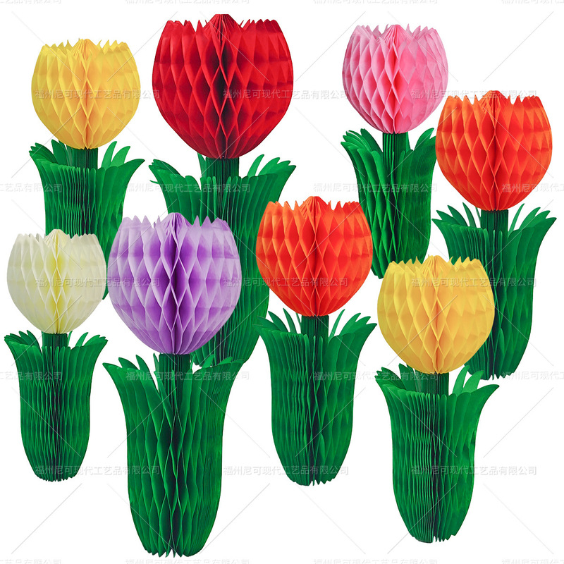Easter Tulip Honeycomb Ball Hanging Decoration Spring and Summer Flowers Children's Birthday Party Table Centerpiece Decoration
