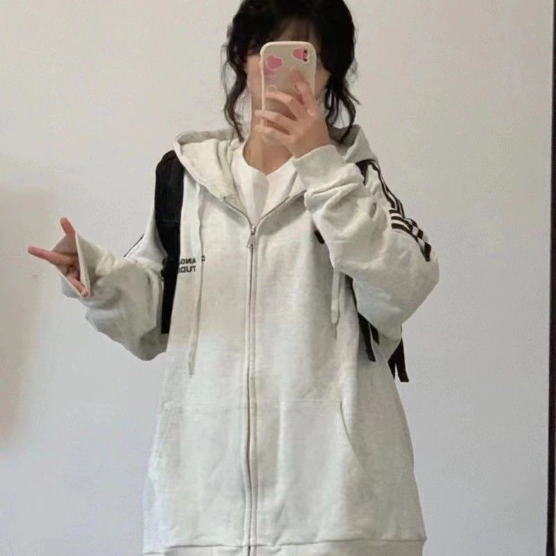 Американский трехполосный свитер с капюшоном женский весной и осенью oversize свободный маленький кардиган тонкий ленивый ветреный пиджак