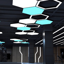 LED六边形造型灯蜂窝异形灯办公室健身房商场超市工业风吊灯商用