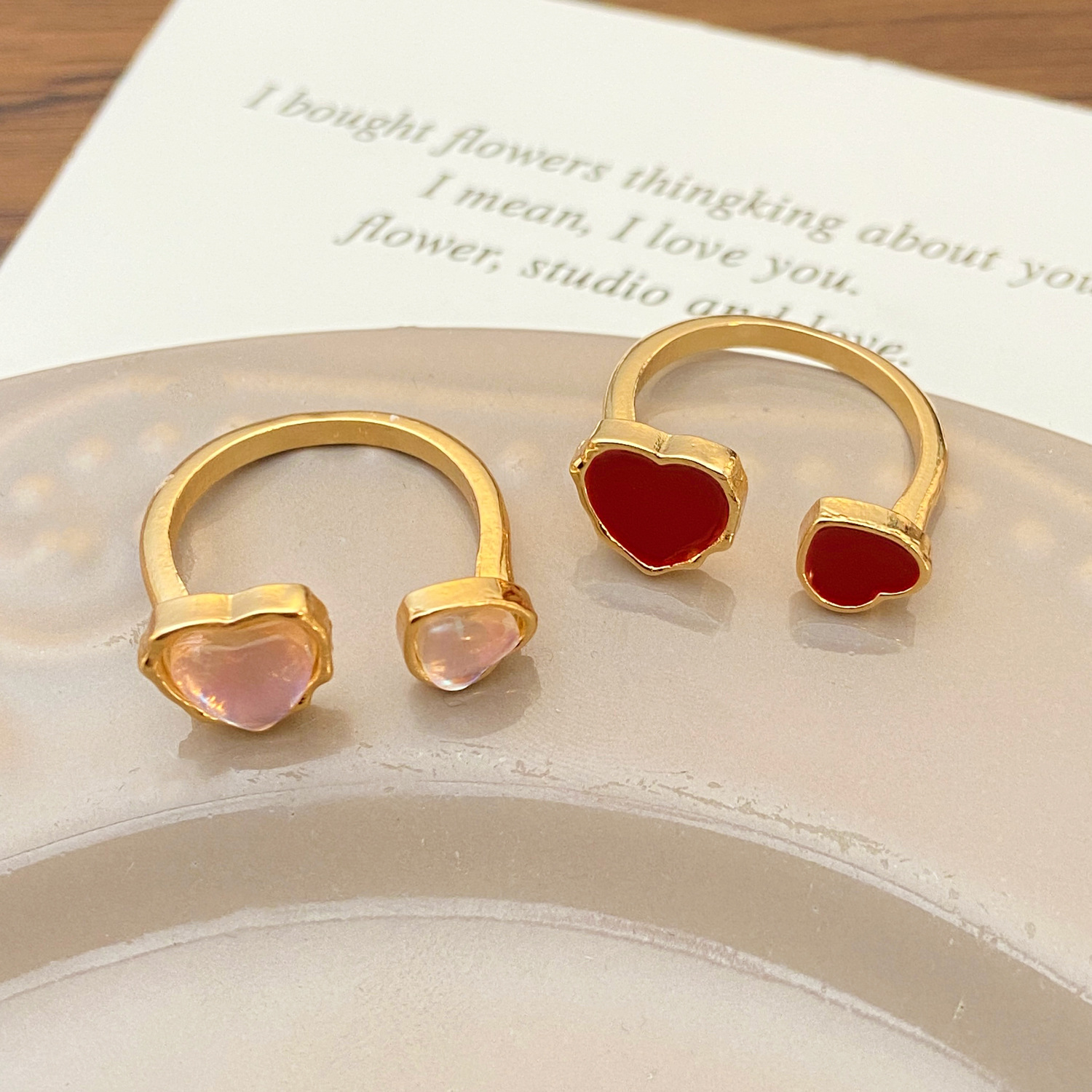 1 Piece Elegant Heart Shape Alloy Enamel Plating Women's Open Rings display picture 3