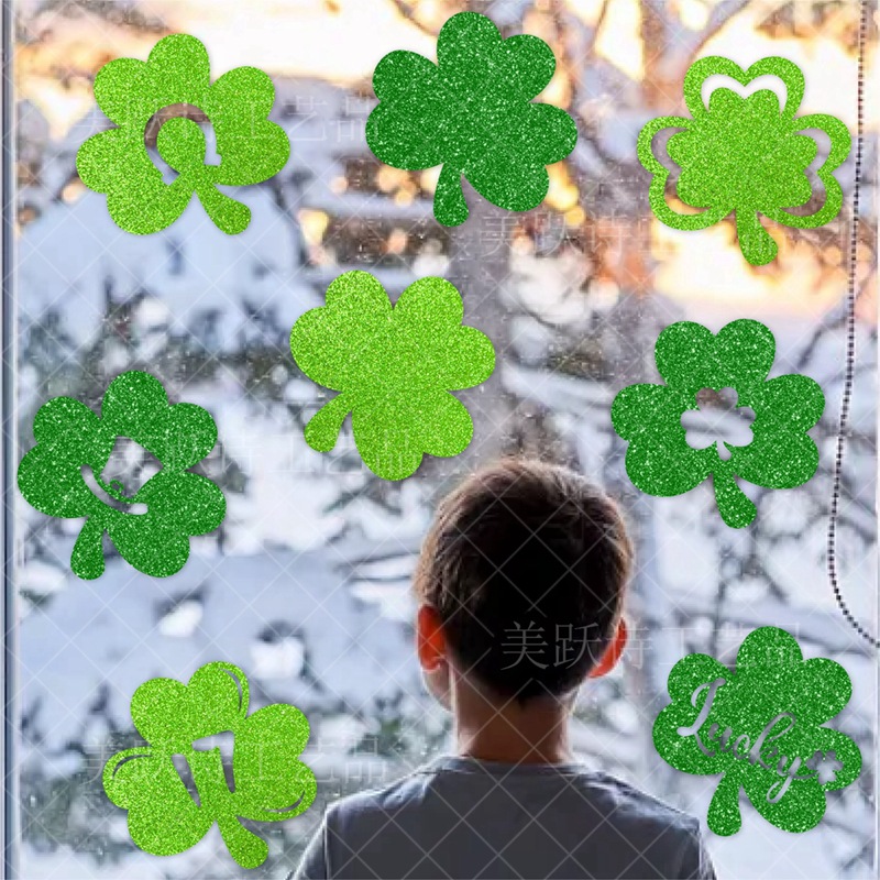 Amazon nuevo Día de San Patricio fiesta decoración de la ventana etiqueta de la pared pegatina Día de San Patricio trébol parche decorativo