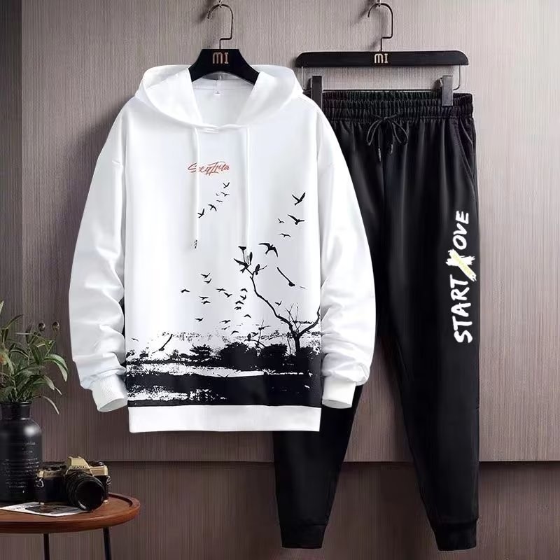 Suéter con capucha marca de moda para hombres Otoño e Invierno ropa superior con forro polar suelta moda coreana pintura de tinta casual concepción artística